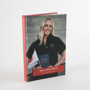 A hardbound missionary book with a red Japan Tokyo North Mission cover