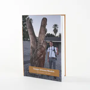A hardbound missionary book with a Tempe Arizona Mission cover